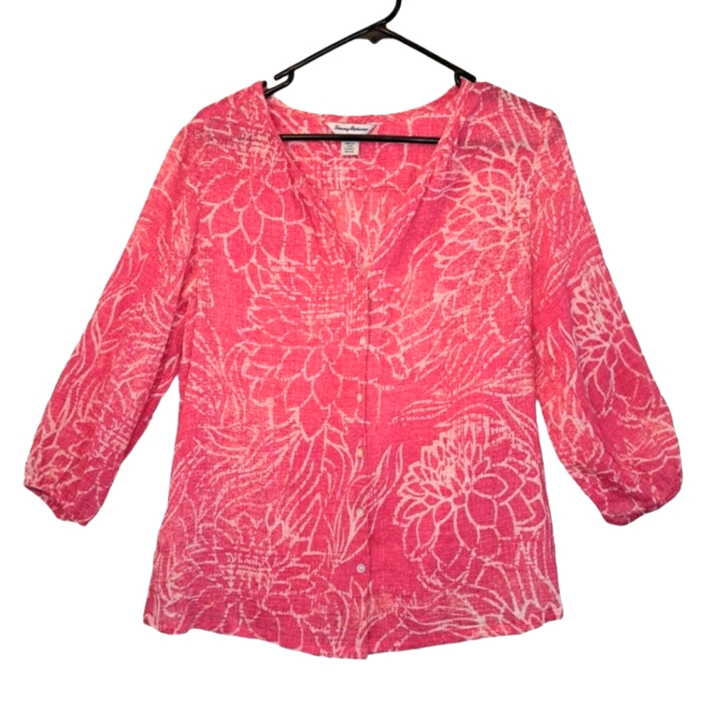 Tommy Bahama Pink Floral Tropical Lightweight Button Up Blouse Coverup Size XS